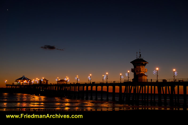 beach,ocean,pier,time exposure,night,twilight,dusk,dawn,boardwalk,surf city,